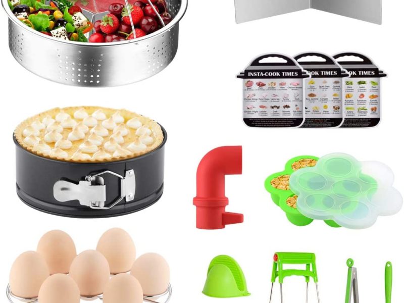 YOLIFE 11 Pieces Instant Pot Cooker Accessory Set, Steamer Basket, Springform Pan Fits,Egg Bites Mold, Egg Rack, Silicone Mini Oven Mitts