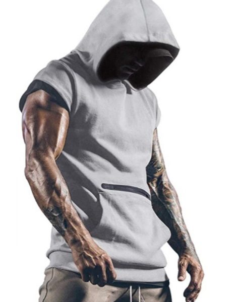 Mens Workout Tank Tops with Hood Sleeveless Gym t-Shirt Muscles Tees Athletic Pockets